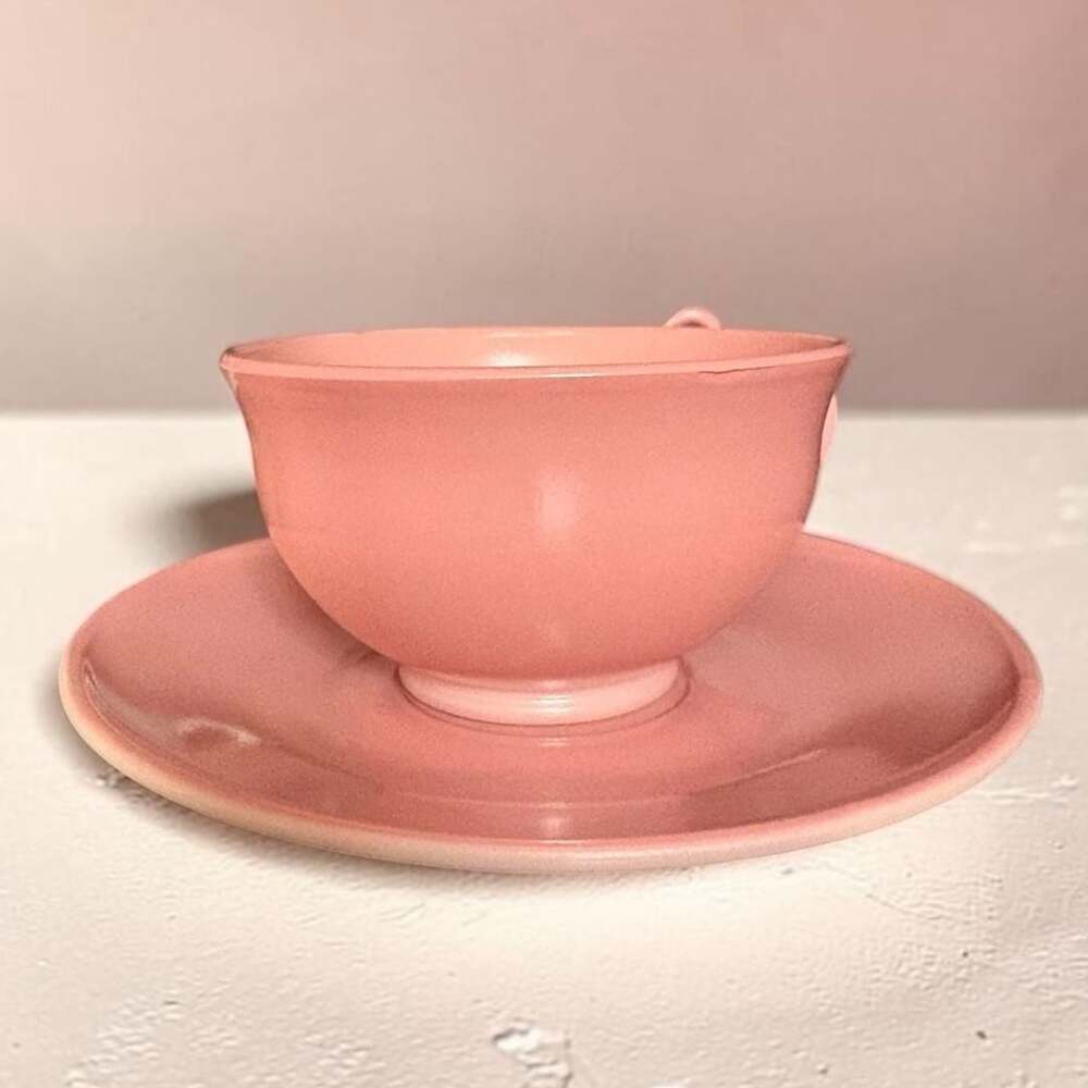 Hazel Atlas Pink Teacup And Saucer Set